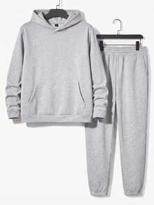 Manfinity BRENVOR Men's Casual Versatile Hoodie & Sweatpants Set - Grey - View 1