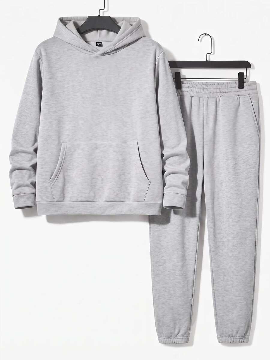 Manfinity BRENVOR Men's Casual Versatile Hoodie & Sweatpants Set - Grey - View 1