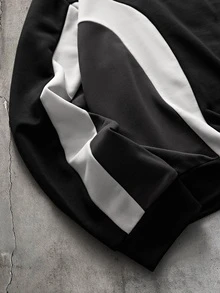AXEPEAK Men's Plus Size Colorblock Patchwork Crew Neck Sweatshirt - Black - View 3