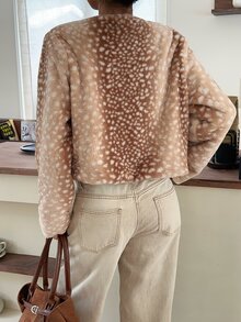 SHEIN EZwear 女款豹紋人造毛大衣 - 駝色 - 查看 3