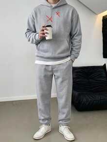 Manfinity BRENVOR Men's Casual Versatile Hoodie & Sweatpants Set - Grey - View 3