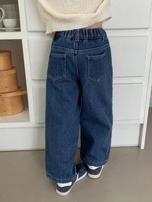 Dazy Kids Young Boys Loose Straight Leg Thermal Lined Long Pants Autumn/Winter Denim Washed Thick Jeans - Blue - View 3