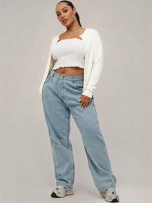 SHEIN BASICS Plain Casual Long Sleeve Plus Size Cardigan In Fall Winter Clothes - White - View 4