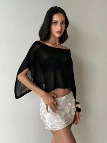 Aloruh 女款夏季海灘度假比基尼外罩衫 波西米亞風優雅套頭上衣 手鉤編織性感透視針織毛衣 - 黑色 - 查看 8