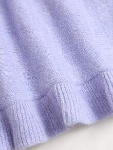 Sweetra Women's Solid Color Casual Versatile Daily Long Sleeve Sweater - Purple - View 4