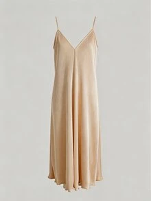 SHEIN Casual Elegant Tropical Fashion Women's Solid Color Spaghetti Strap Dress Vacation Apricot Summer - Beige - View 7
