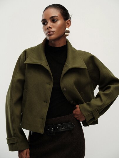 Aveloria Modichic Chaqueta de manga larga para mujer de unicolor, casual, clásica, minimalista, elegante, versátil, para uso diario y de oficina, verde oliva, otoño