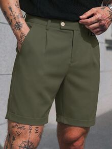 Manfinity CasualCool Men's Casual Pleated Loose Fit Versatile Shorts With Pockets - Green - View 4