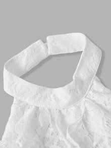 SHEIN MOD Women's 1pc Lace Floral Halter Neck Backless Ruffle Layered Sleeveless White Cute Coquette Top For Women Going Out Party Fall Blouse - White - View 4