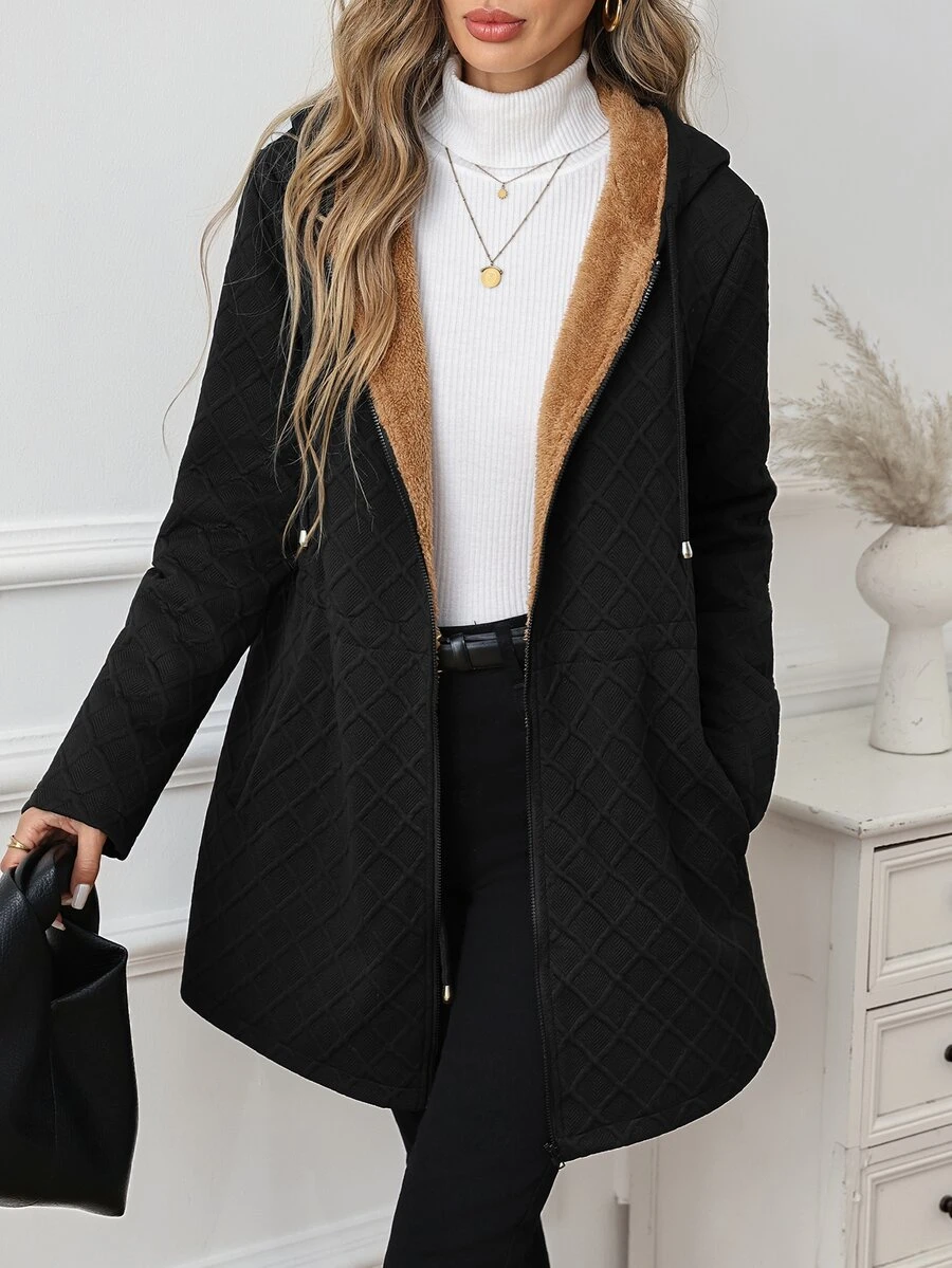 SHEIN Clasi Women's Solid Color Thermal Lined Casual Versatile Daily Wear Long Sleeve Jacket - Black - View 1