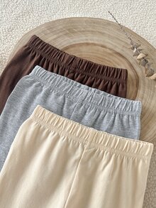 SHEIN 3件組女嬰秋冬純色親膚棉質內搭褲，0-3歲休閒高彈力鬆緊腰修身長褲 - 彩色 - 查看 7