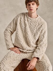 EverLounge Atasan Santai Minimalis Sederhana Nyaman dengan Motif Jacquard Mewah, Leher Bulat, dan Lengan Panjang - Aprikot - View 7