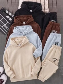 SHEIN 4件組兒童青少年男孩休閒百搭運動長褲，深綠色、麻灰、霧藍、黑色，適合通勤、上學、日常休閒外出、運動，秋冬穿著 - 彩色 - 查看 4
