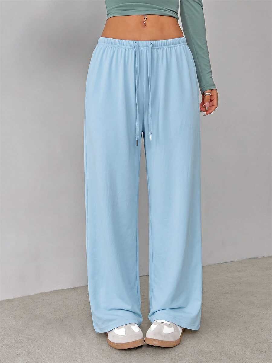 SHEIN PETITE Soft White Knitted Home Pants, Loose Pant - Baby Blue - View 1