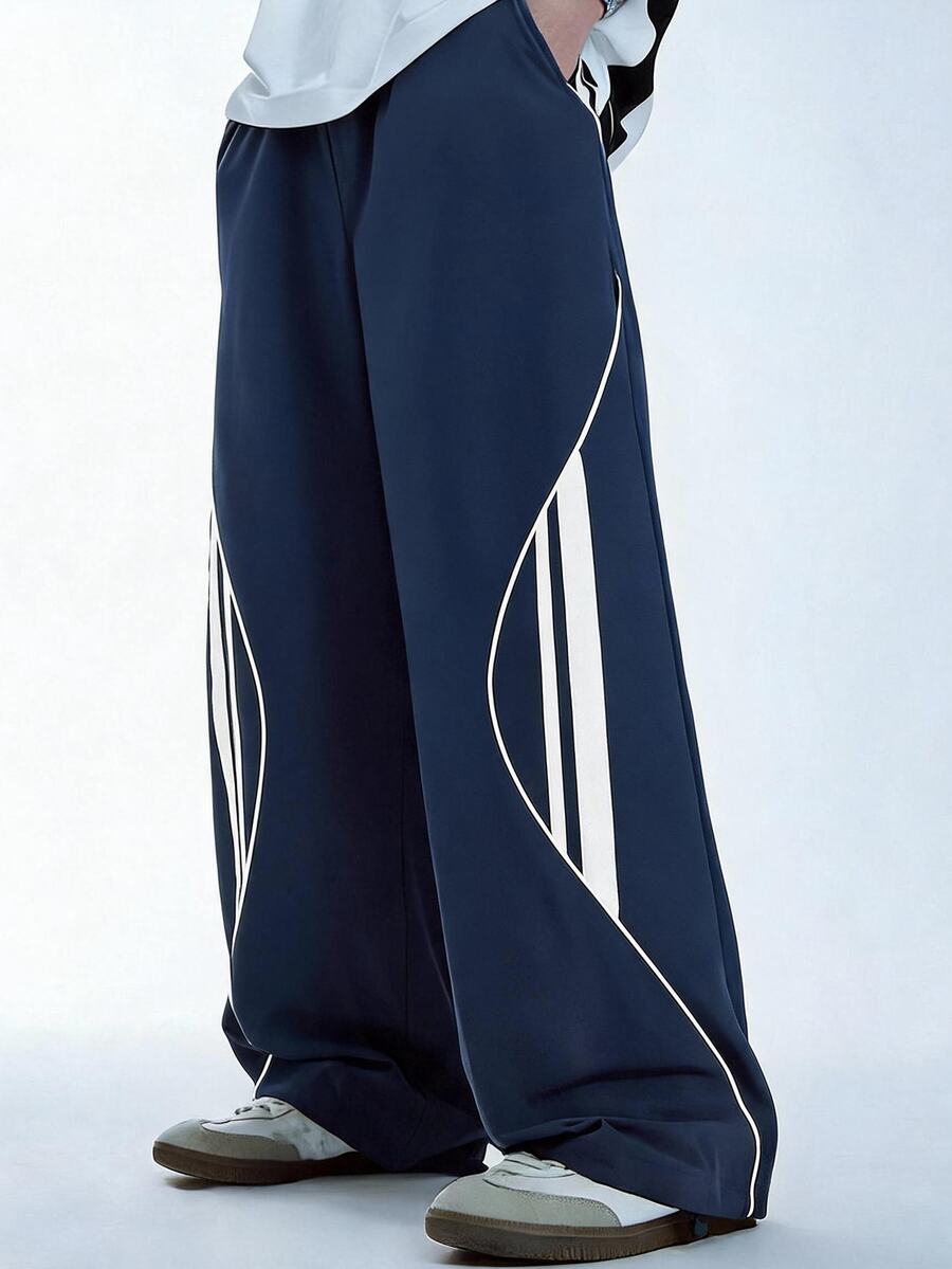 SHEIN Teen Boy Color Block Striped Casual Loose Pants - Blue - View 1