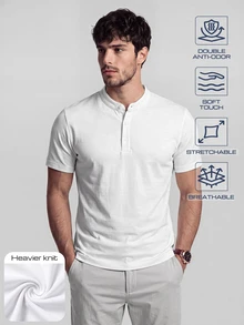 TekDrob Kemeja Polo Lengan Pendek Warna Polos Kasual Serbaguna untuk Pria - Putih - View 1
