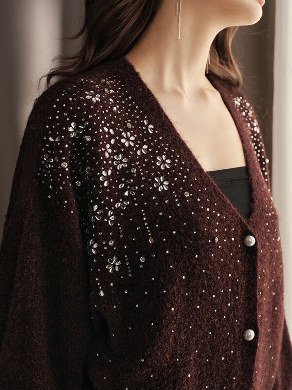 Anewsta Women's Rhinestone Casual Versatile Daily Wear Cardigan