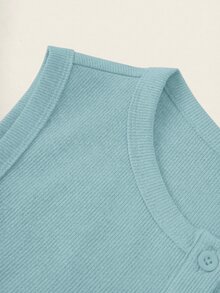 SHEIN BASICS 休閒純色針織修身大尺碼背心 - 薄荷綠 - 查看 3