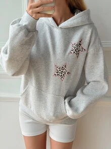 Livesso Sweatshirt Berkerudung Lengan Panjang Bordir Motif Leopard untuk Wanita, Cocok untuk Liburan Musim Gugur - Grey - View 6