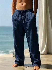 Ironwick Men's Solid Color Casual Sports Long Pants For Vacation, Gym - Navy Blue - View 1