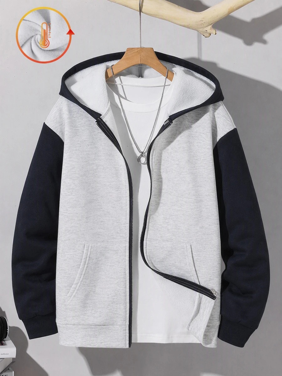 SHEIN Boys' Casual Comfortable Versatile Colorblock Hooded Sweatshirt - Multicolor - View 1