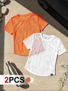 SHEIN Cheerettes 女款休閒網紗透視牛仔運動T恤2件套 - 彩色 - 查看 1