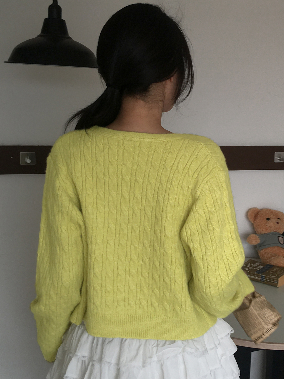 Women's Solid Color Loose Short V-Neck Long Sleeve Casual Vacation Spring Autumn Knit Cardigan