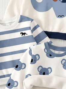 Set Sweatshirt Lengan Panjang 3 Potong untuk Anak Laki-Laki, Motif Klasik Retro Lucu dengan Blok Warna dan Patchwork, Motif Kartun Gajah Klasik, Motif Hewan Kukang Klasik, 3 Potong, Cocok untuk Musim Gugur/Musim Dingin - MultiWarna - View 6