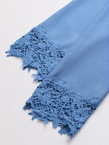 Vesra 女款牛仔效果對比蕾絲不對稱洋裝 - 藍色 - 查看 6