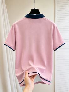 HypeHours 男士字母印花休閒百搭日常穿著短袖 Polo 衫 - 彩色 - 查看 2