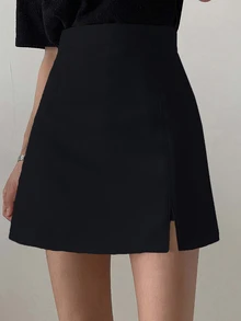 DAZY Women's Casual Versatile Solid Color High Waist Skirt - Black - View 1