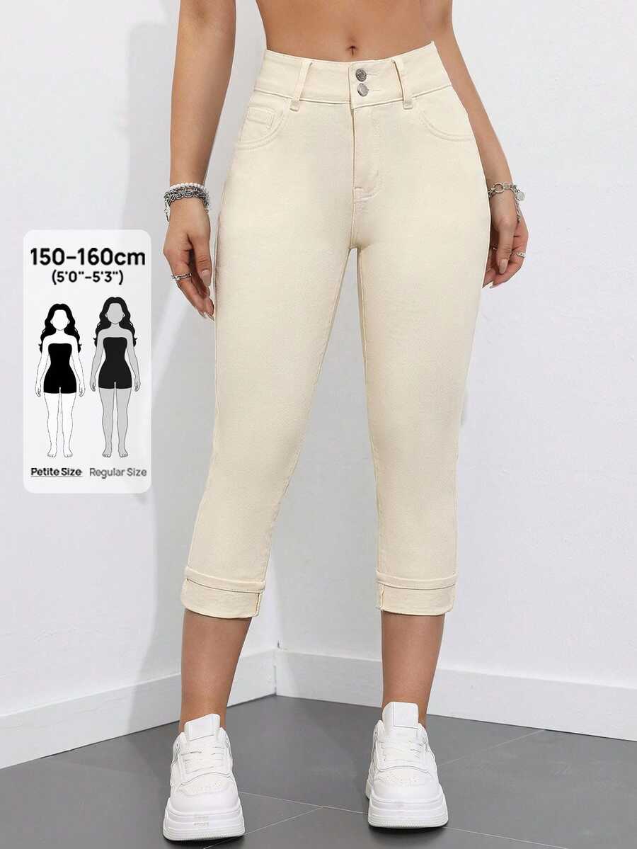 Flexra Petite Women's Casual Versatile Denim Skinny 7/10 Length Pants With Pockets - Apricot - View 1