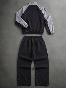 PAVTROS Men's Contrast Color Raglan Sleeve Zip-Up Jacket And Pants Casual Set - Multicolor - View 2