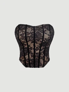 SHEIN MOD 2pcs Lace Bandeau Top And Chiffon Cape Set, Fall Clothes ,Fairy Top, Halloween Costume,Christmas,Party , Going Out Tops ,Concert Outfit - Black - View 5