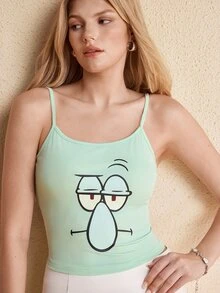 SpongeBob SquarePants | SHEIN Women's Summer Casual Cartoon Print Camisole - Multicolor - View 4