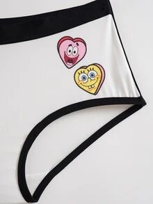 SpongeBob SquarePants | SHEIN 女款卡通印花拼色休閒日常三角內褲 - 白色 - 查看 7
