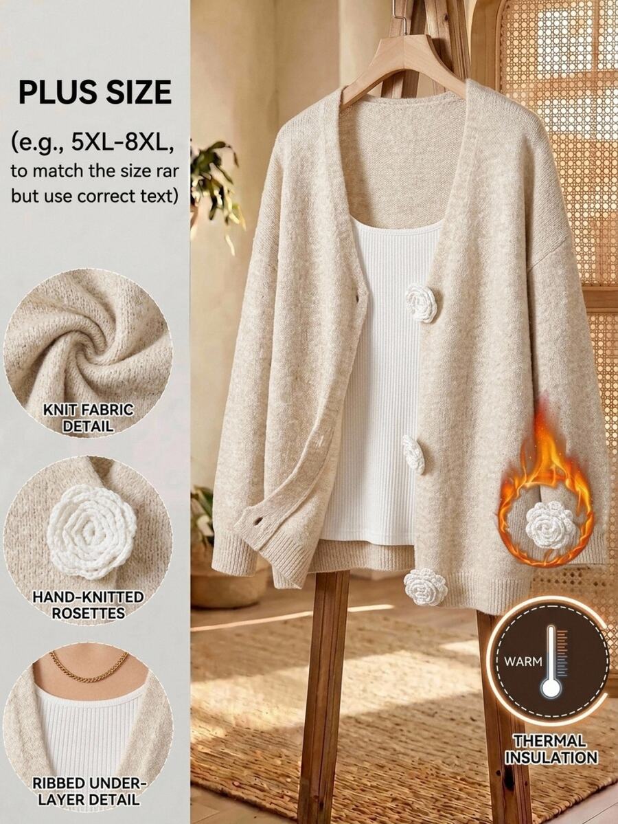 SHEIN CURVE+ Plus Size Cardigans, Fall Winter 2026 22W - Apricot - View 1