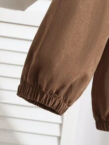 SHEIN 青少年女孩休閒拉鍊長袖外套，適合日常穿著與度假 - 棕色 - 查看 5