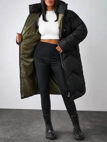 Aveloria Modichic جاكيت مبطن مع غطاء رأس، سحاب أمامي، تفاصيل حبل شد، خفيف الوزن، ملابس خارجية شتوية كاجوال - الأسود - مشاهدة 6
