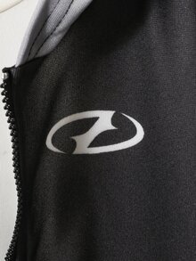 SHEIN 青少年男孩極簡街頭風字母印花拉鍊連帽冬款運動衫，休閒舒適柔軟面料 - 彩色 - 查看 4
