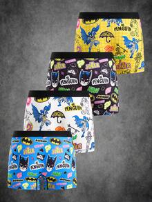 BATMAN X SHEIN 4pcs DC Joker Cartoon Tween Boy Boxer Briefs, 4-Needle 6-Thread Seamless Craftsmanship - Multicolor - View 2