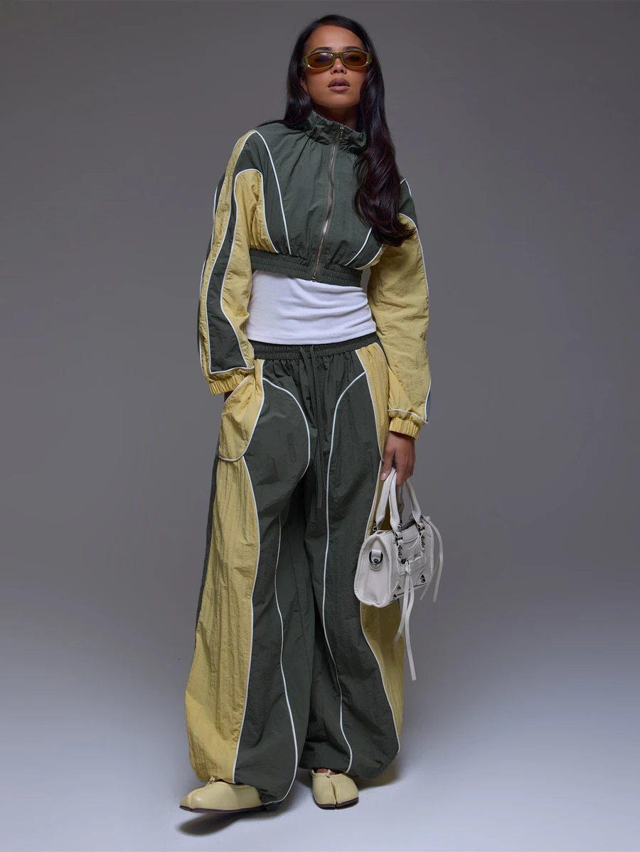 MUSERA Contrast Colour Oversized Trouser Pants Winter Autumn Everyday Casual Going Out Cool Weekdaze - Grey - View 1