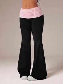 SHEIN Tall Contrast Color Folded Waist Flare Pants - Multicolor - View 5