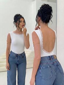 Firerie 女款優雅浪漫時尚通勤性感露背連身衣，適合派對、度假、約會、婚禮與生日 - 白色 - 查看 1