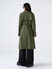 SHEIN EZwear 女款素色時尚百搭日常休閒風衣外套 - 軍綠色 - 查看 2