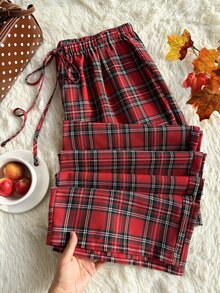 Comfortcana Plus Size Women's Spring/Summer Plaid Pants - Red - View 4