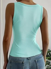 DAZY Women's Solid Color Ribbed Simple Versatile Tank Top For Daily Wear - Green - View 2