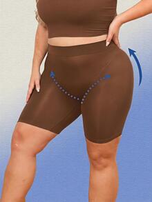SHEIN Plus Size Solid Color High Waist Seamless Shaping Bottoms - Coffee Brown - View 5