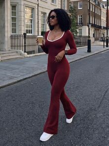 Rovax Women's Colorblock Backless Casual Daily Outdoor Sports Jumpsuit - Burgundy - View 9