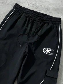 Sport MetroGents 男士寬鬆版型抽繩腰星形圖案運動長褲 - 黑色 - 查看 5